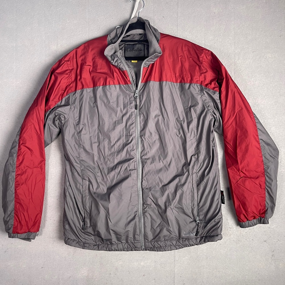 Cabela's Fleece Lined Jacket Windbreaker Full‎ Zip Red Gray Mens Size Medium